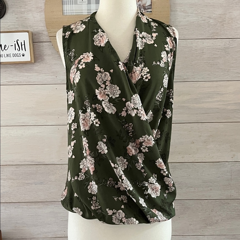 A New Day Floral Wrap Blouse - Green and Pink M
